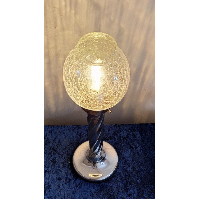 1970s Vintage Table Lamp with Twisted Chrome-Plated Metal Base and Clear Ice Glass Shade by Ruf-Design, 1970s For Sale - Image 5 of 8