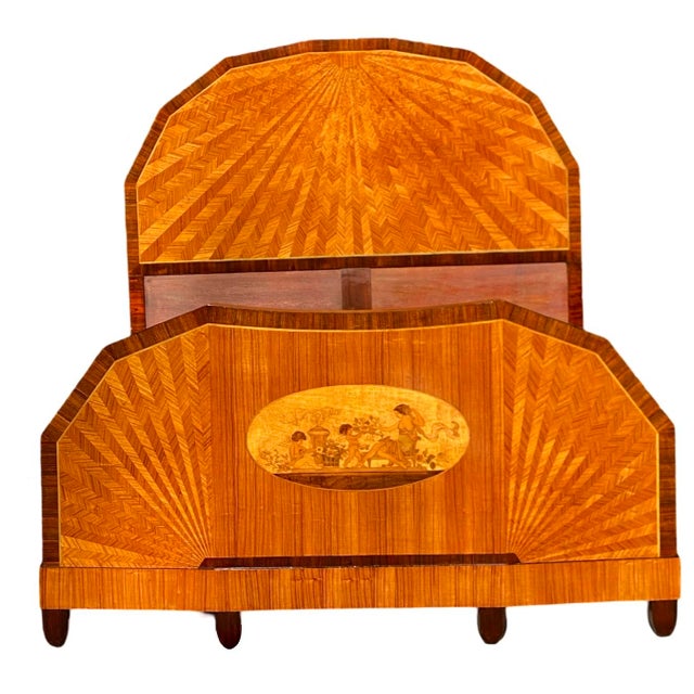 French Art Deco Inlaid Double Bed, 1930s For Sale - Image 15 of 16