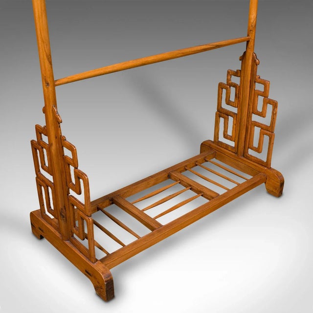 Brown 1900s Victorian Tall Antique Carved Hall Stand, Oriental, Chinese Elm, Hat, Coat Rack For Sale - Image 8 of 10