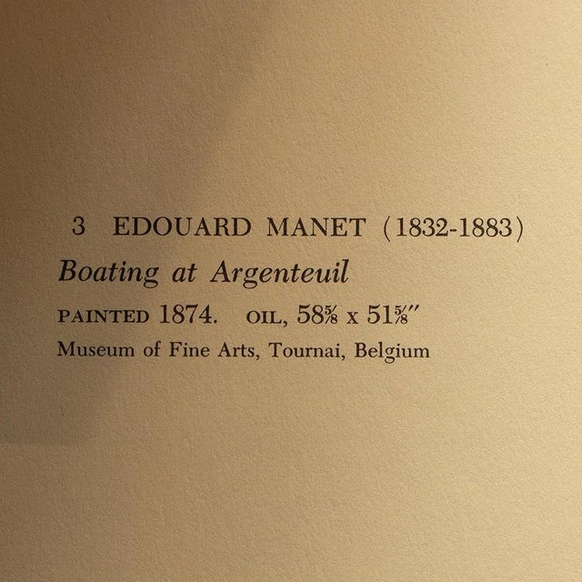 1953 After Edouard Manet "Boating at Argenteuil" First Edition Full-Color Print For Sale - Image 4 of 8
