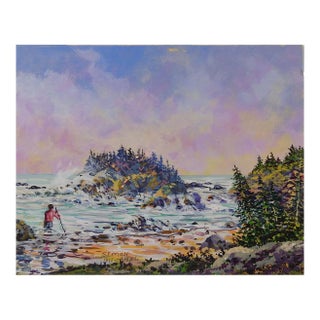 Vintage Rocky Coast Painting by Simon Michael For Sale