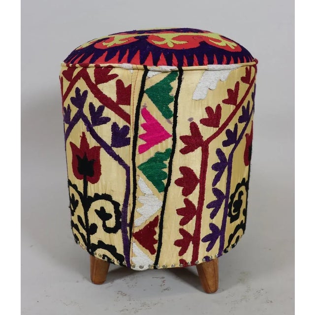 Vintage Oriental Stool with Suzani Upholstery, 1950s For Sale - Image 6 of 12