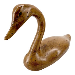27" Decoy Wooden Swan – 1970s Oversized Sculpture Americana Hand-Carved Folk Art For Sale