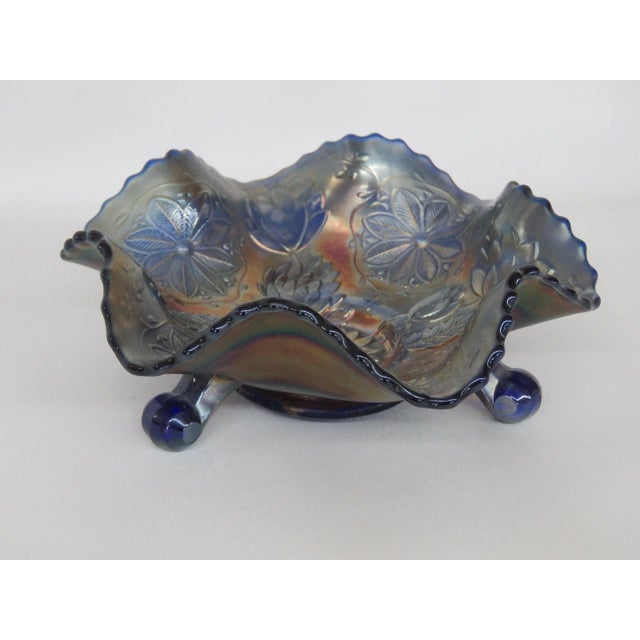 Fenton Carnival Glass Cobalt Blue Ruffled Footed Candy Dish Bowl Chairish