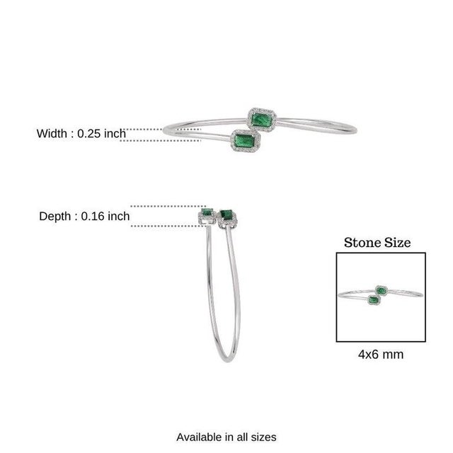 Fine Two-Stone Emerald & Diamond Bangle Bracelet in Sterling Silver For Sale - Image 11 of 13