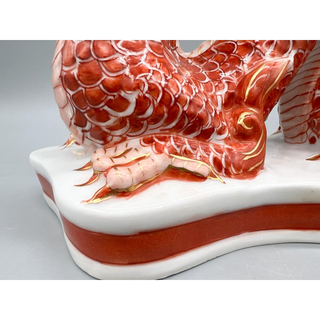 Vintage Hand-Painted Chinese Porcelain Dragon Sculpture With Flaming Pearl – Gumps San Francisco Style – Chinoiserie / Hollywood Regency For Sale - Image 13 of 14
