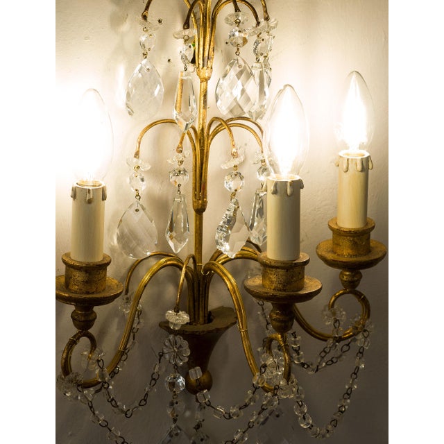 Glass French-Style Wall Lamps with Cut Crystals, 1930s, Set of 2 For Sale - Image 7 of 14