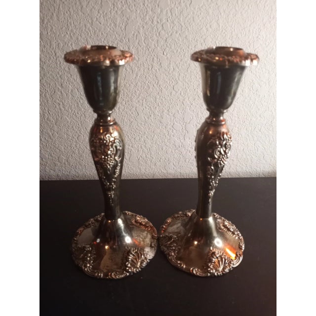 Baroque 1980s Godinger Baroque Silverplated Candle Stick Holders Set of 2 For Sale - Image 3 of 6