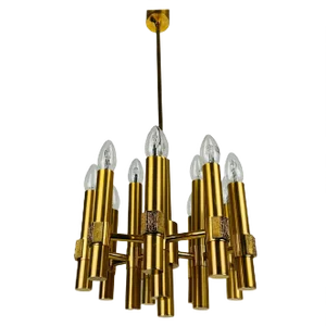 Brass 12-Arm Chandelier by Gaetano Sciolari, Italy, 1960s