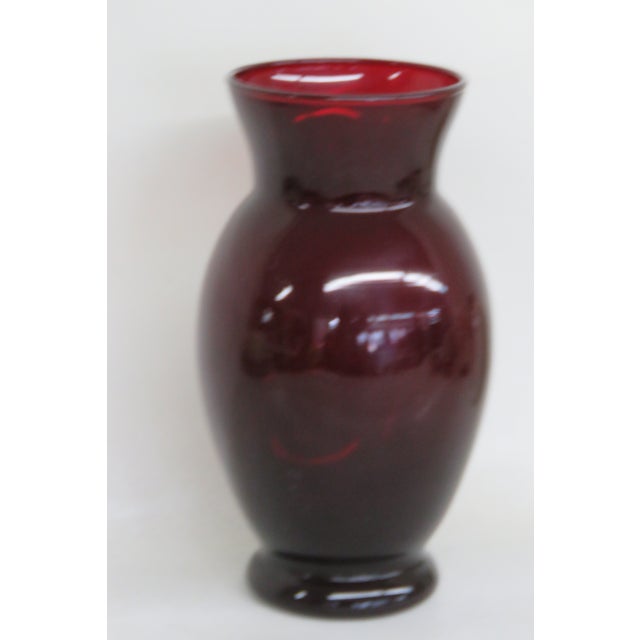 Ruby Red Mid Century Anchor Hocking Depression Glass Ruby Red Vase 4398b For Sale - Image 8 of 8