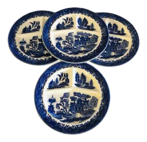 1940's Made in Occupied Japan Moriyama Blue Willow Grill Plates S/4