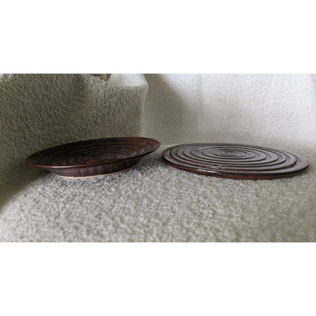 Contemporary Studio Pottery Metallic Coiled Earthenware Candle Dishes- Set of 2 For Sale - Image 3 of 12