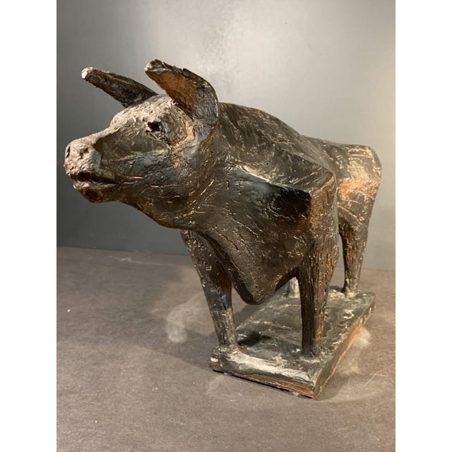 Industrial Brutalist Glazed Stoneware Bull Animal Sculpture by Mario Peruggini, 1960s For Sale - Image 3 of 13