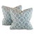 French General Aqua Ciel Blue Cream Gray Boheme Floral French Country Pillow Covers- Pair For Sale