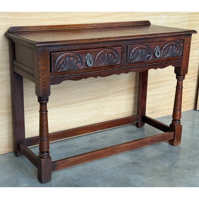 Spanish Country Walnut Sofa Table or Console Table with Carved Drawers, 1890s For Sale - Image 6 of 17