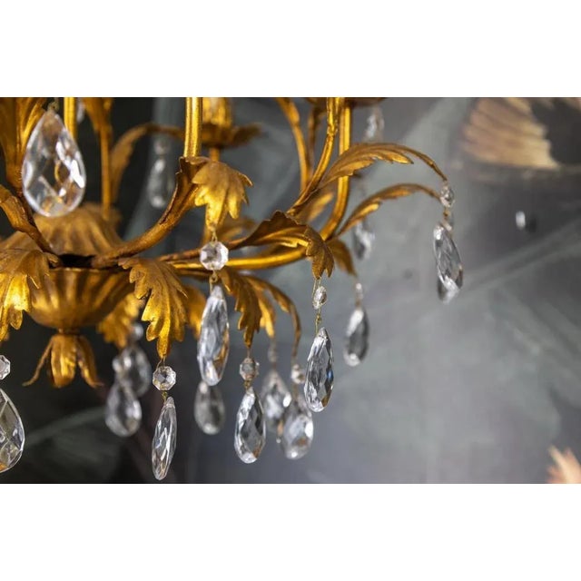 Hollywood Regency Style Gilt Metal and Crystal Glass Six-Light Chandelier, Italy For Sale - Image 10 of 18
