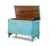 Early American blanket chest in original blue painted finish. This stunning example has an overhanging lid with thumb-...