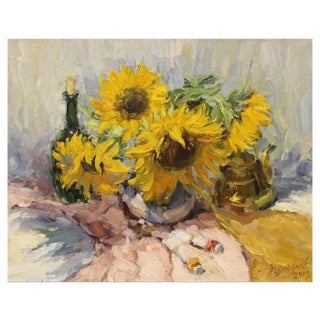 Yuriy Demiyanov, September Sunflowers, 21st Century, Oil on Canvas For Sale