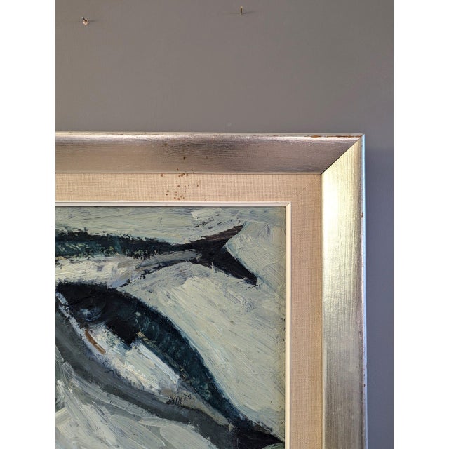 Mid-Century Modern 'Fish & Apple' Vintage Swedish Original Still Life Oil Painting, Framed For Sale - Image 9 of 12