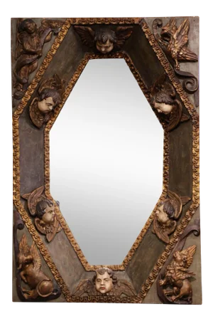 Late 17th Century Spanish Carved Painted, Polychrome and Gilt Wall Mirror