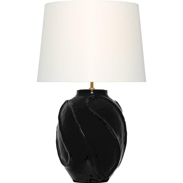 Transitional AERIN by Visual Comfort Signature Idalia 28" Sculpted Table Lamp in Raven Black with Linen Shade For Sale - Image 3 of 3