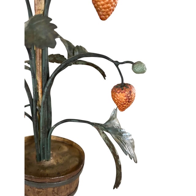Red Vintage Italian Tole Peinte Potted Strawberry Plant Sculpture / Toleware Floral / Flower Arrangement, Made in Italy For Sale - Image 8 of 11