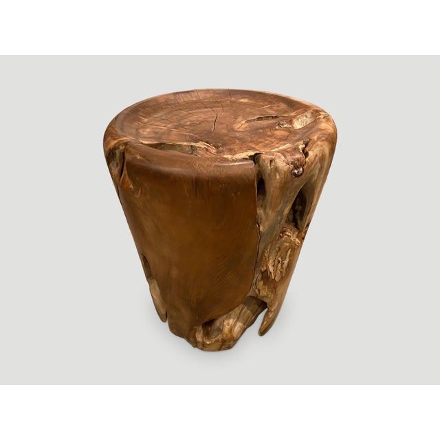 Andrianna Shamaris Organic Natural Teak Wood Tray Side Table For Sale - Image 4 of 18