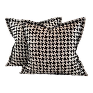 Designer Vicki Payne Free Spirit Black & White Check Dogstooth Houndstooth Pillow Covers- 20" Pair For Sale