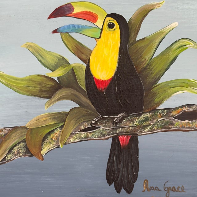 Original Toucan Painting on Canvas Tropical Bird Gilt Frame For Sale In Tampa - Image 6 of 10