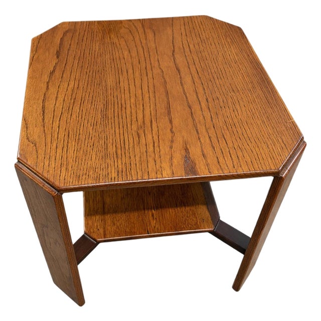 Arts & Crafts Oak Occasional Side Table with Lower Shelf For Sale