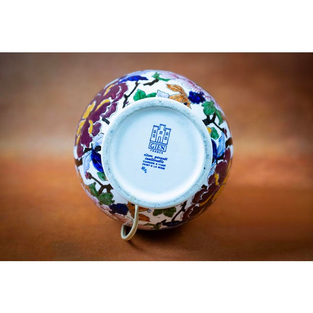 Polychrome Earthenware Lamp Base with Peony Decoration from Gien, France, 1971-1984 For Sale - Image 10 of 11