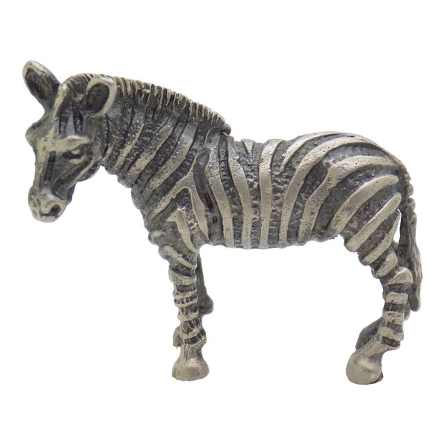 Vintage Italian Handmade Genuine Silver Detailed Zebra Figurine Sculpture For Sale