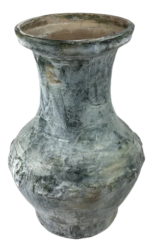 Large Green-Glazed & Silver Overtones Pottery Jar Vase