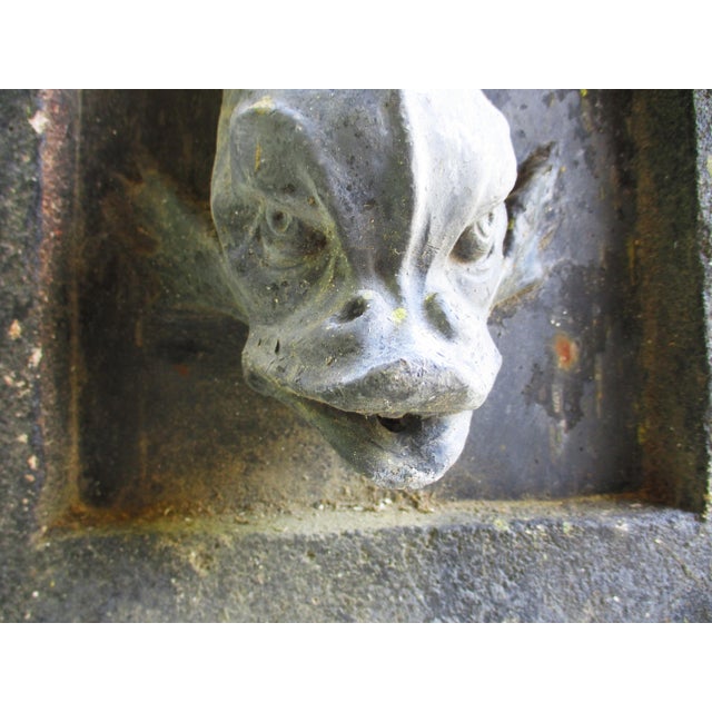 Metal Antique French Ornate Lead Fish Design With Cement Surround & Well Wall Fountain For Sale - Image 7 of 11