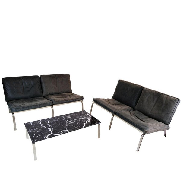 Stainless Steel & Black Leather 2-Seater Sofa by Mann for Norr11, 2000s For Sale - Image 15 of 16