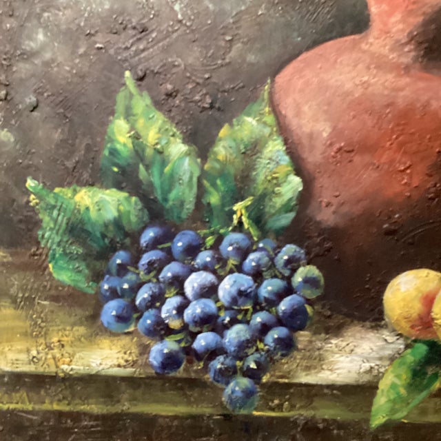 Tuscan Vintage Still Life Oil Painting "Fruits and Clay Pot" Signed by Artist Framed For Sale - Image 3 of 12