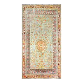 Antique Turkish Khotan Wool 6X12 Green, Orange & Blue Handmade Gallery Rug #9902946 For Sale