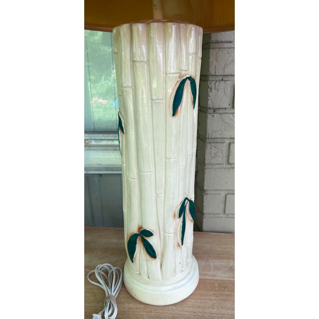 1970s Vintage Faux Bamboo Ceramic Lamp With Shade For Sale - Image 5 of 12