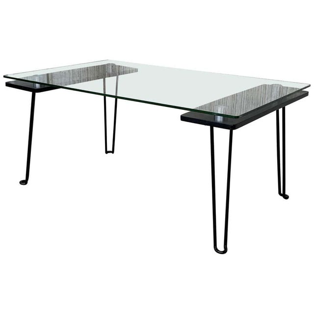 Mid-Century Modern Metal Table With Glass Top and Nickel Supports For Sale - Image 9 of 9