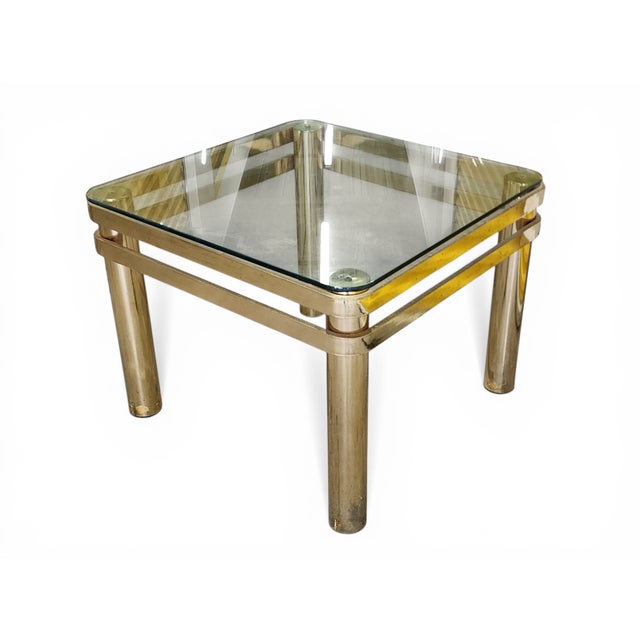 Brass Vintage Brass Hollywood Regency Style Modern Contemporary Glass Top End Table 2 of 2 For Sale - Image 8 of 15
