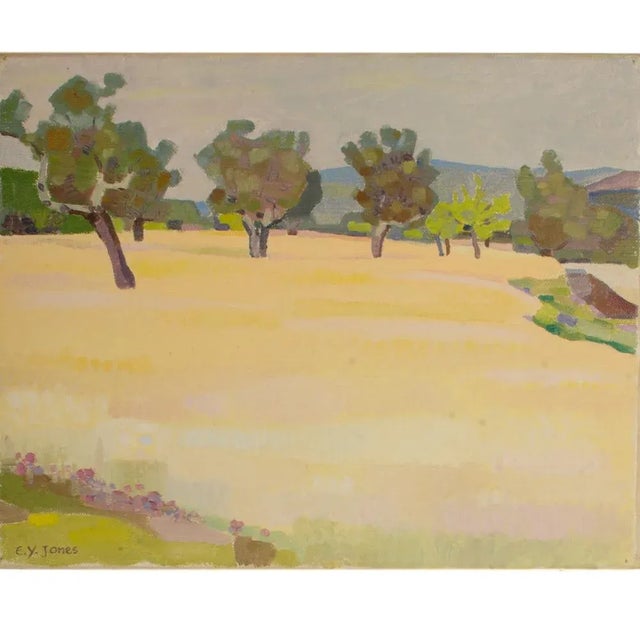 Spring Trees, light field with trees lined up in background - Oil on Canvas , signed lower left - Unframed