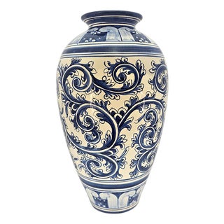 1980s Brazilian Cerâmica Luiz Salvador Hand-Painted Cobalt Blue Faience Vase For Sale