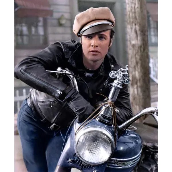 Marlon Brando as Johnny Strabler in "The Wild One" Marlon Brando posed on a bike for the film "The Wild One". The Wild One...