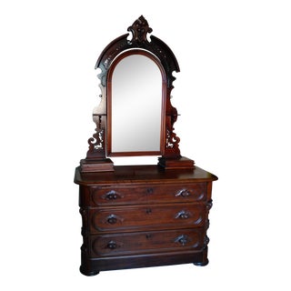 1870 American Victorian Antique Dresser & Mirror For Sale