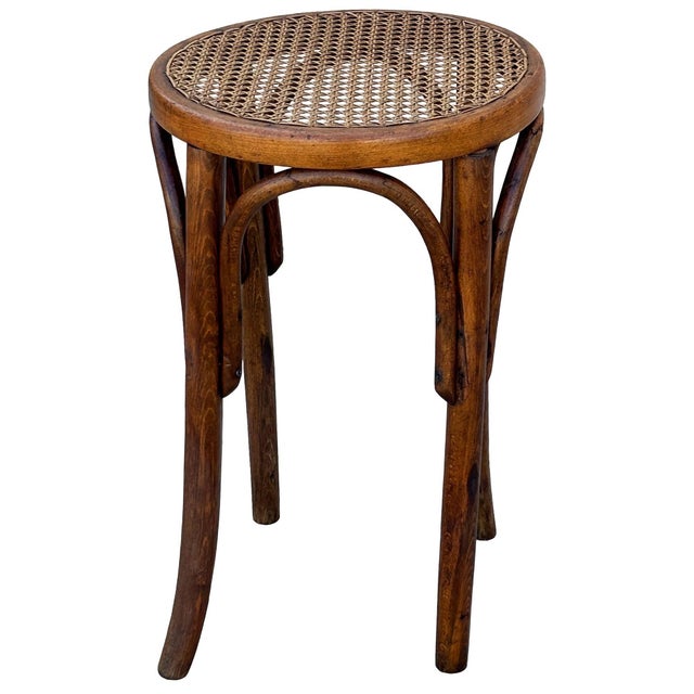 Victorian Late 19th Century Victorian Vienna Bent Oak & Cane Low Stool Attributed Thonet For Sale - Image 3 of 8