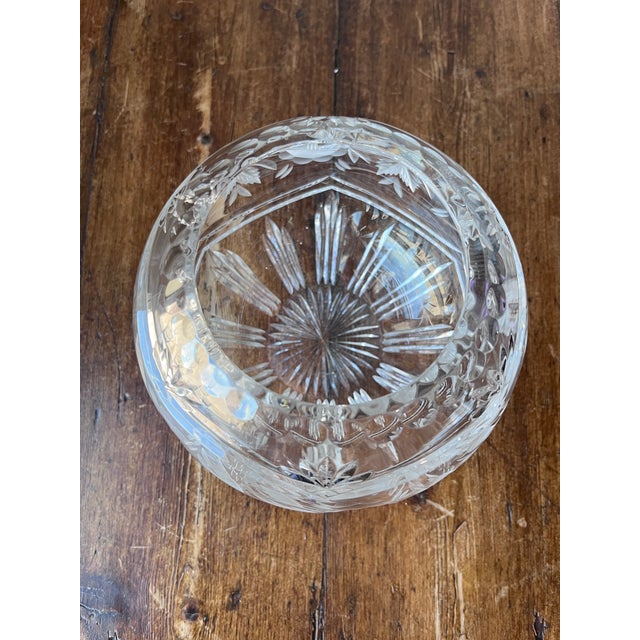 Vintage Etched and Cut Crystal Glass Rose Bowl 6" For Sale - Image 10 of 10