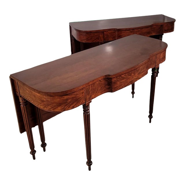 Pair of Antique Philadelphia Federal Circa 1815 2-Part Mahogany Banquet Consoles Tables For Sale