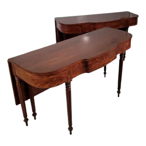 Pair of Antique Philadelphia Federal Circa 1815 2-Part Mahogany Banquet Consoles Tables