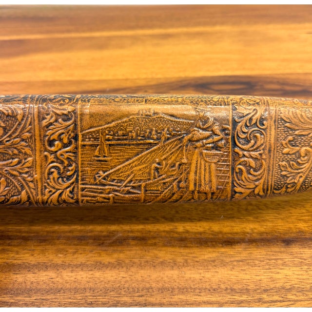 Glass Vintage Spanish Embossed Leather Wrapped Bottles Depicting the Mallorca Cathedral For Sale - Image 7 of 7