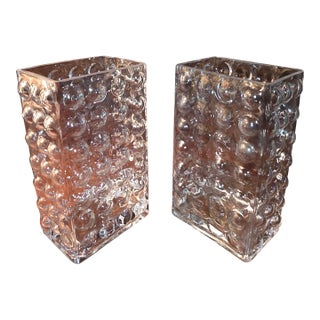 Pair of Classic Mid Century Wilhelm Braun Feldwig Bubble Glass Vases For Sale